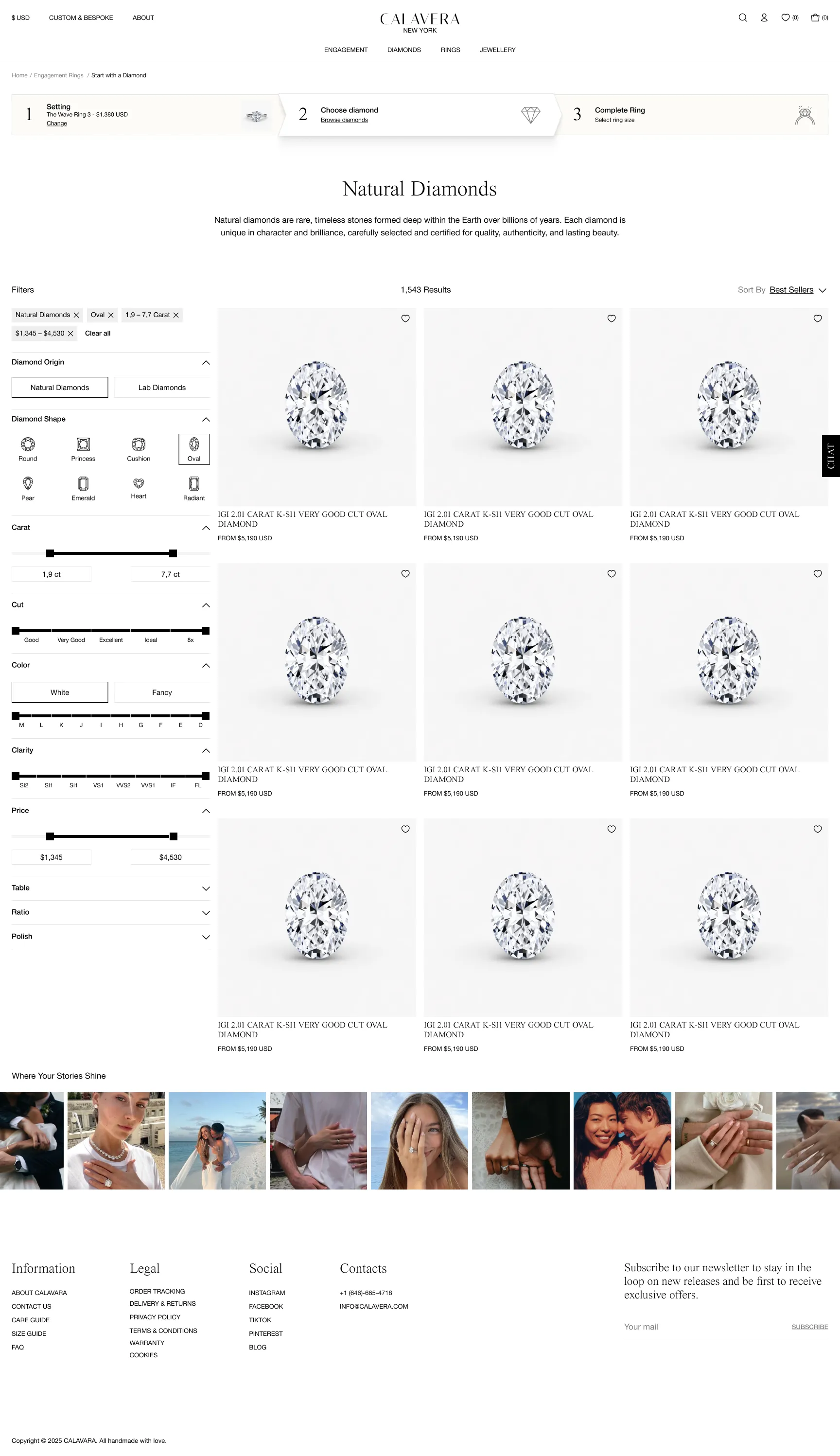 Calavera diamond search page